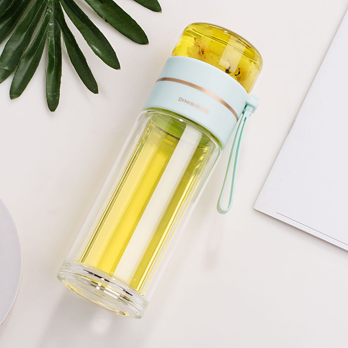 Glass Water Bottle With Tea Infuser Filter Tea Separation Double Wall Glass Bottle Leakproof Water Bottle - Here2Save