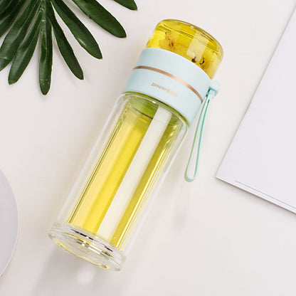 Glass Water Bottle With Tea Infuser Filter Tea Separation Double Wall Glass Bottle Leakproof Water Bottle - Here2Save