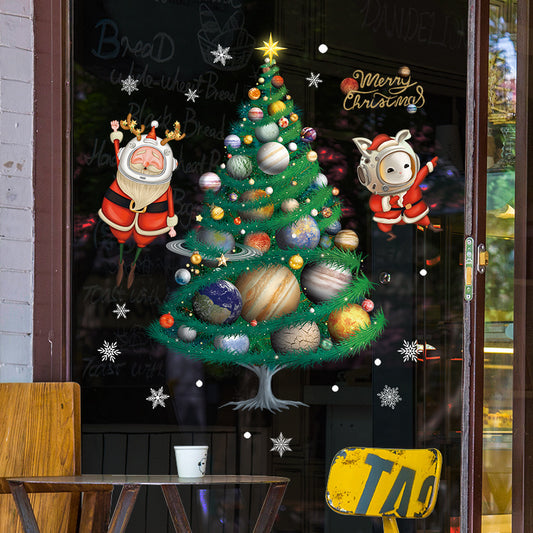 Cartoon Christmas Tree Glazing Plate Glass Decorative Removable Static Wall Sticker