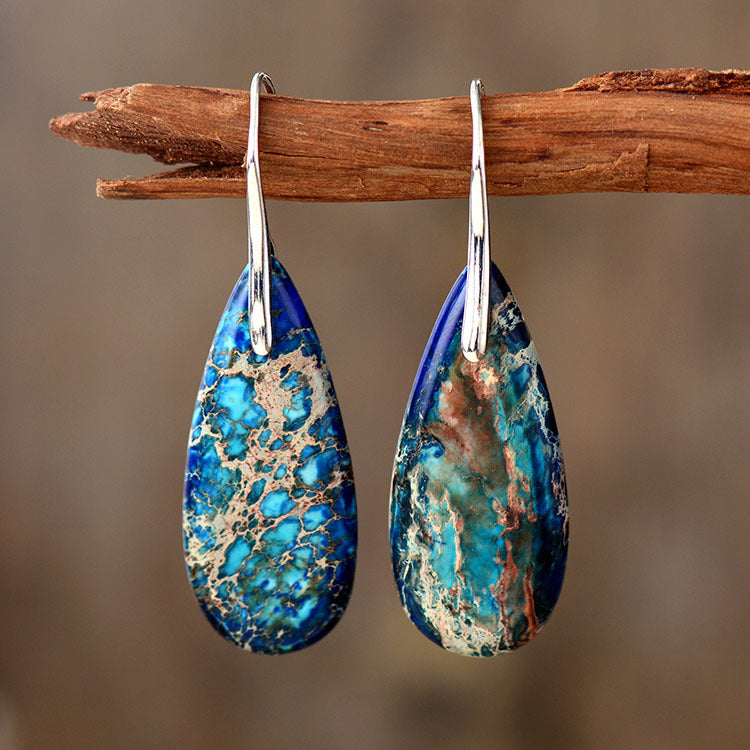 New Bohemian Emperor Stone Water Drop Pendant Earrings