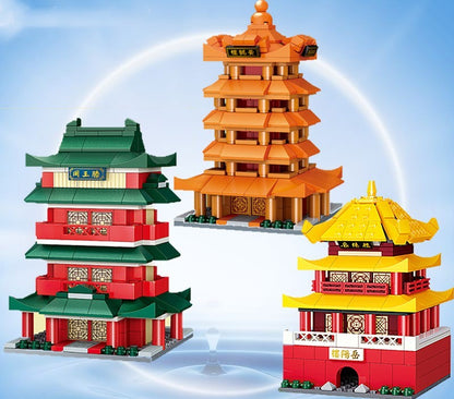 Ancient Style Street View Traditional Architecture Tower Model Building Blocks Toys