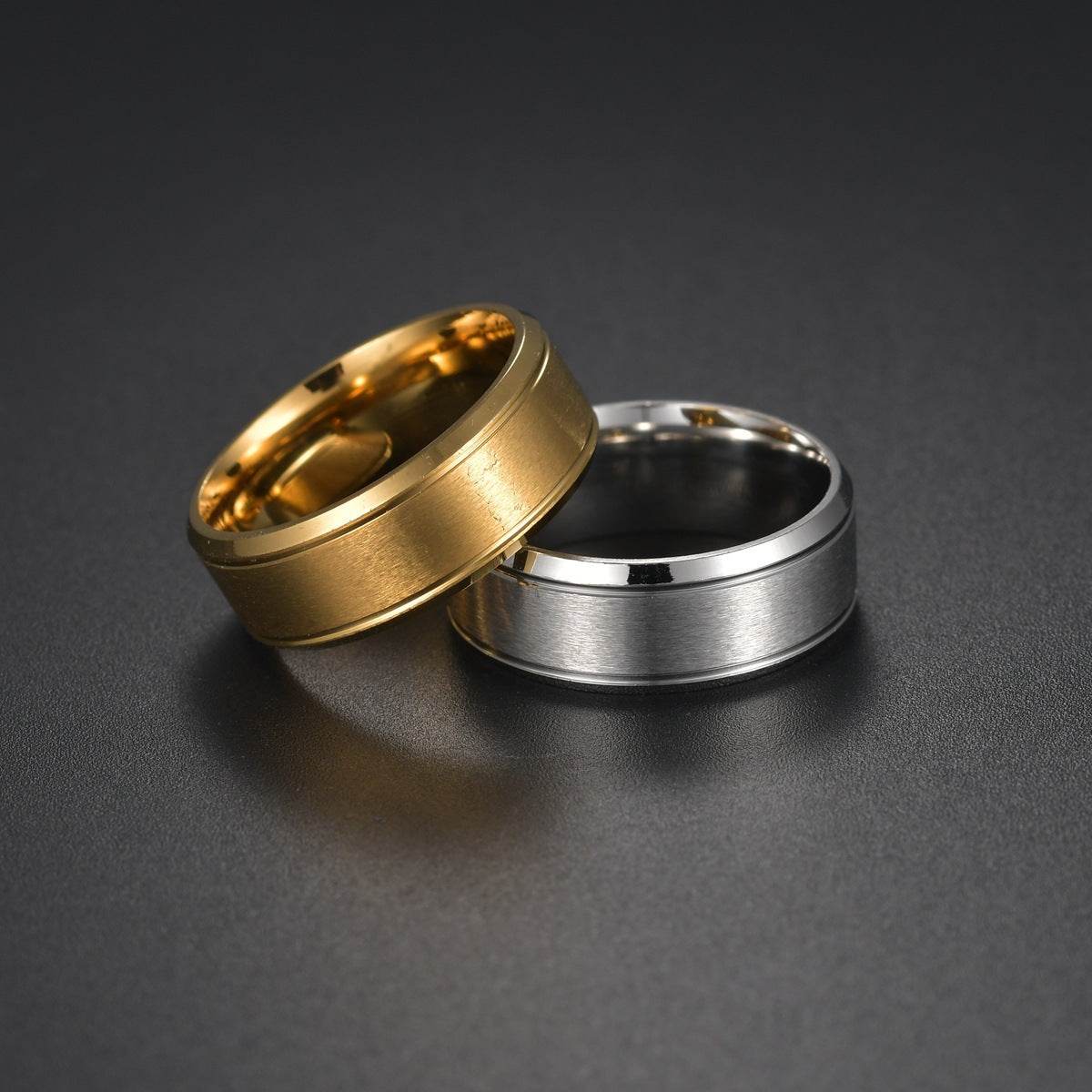 Mens Wedding Rings Black Sliver Gold Pure 8MM Rings - Here2Save