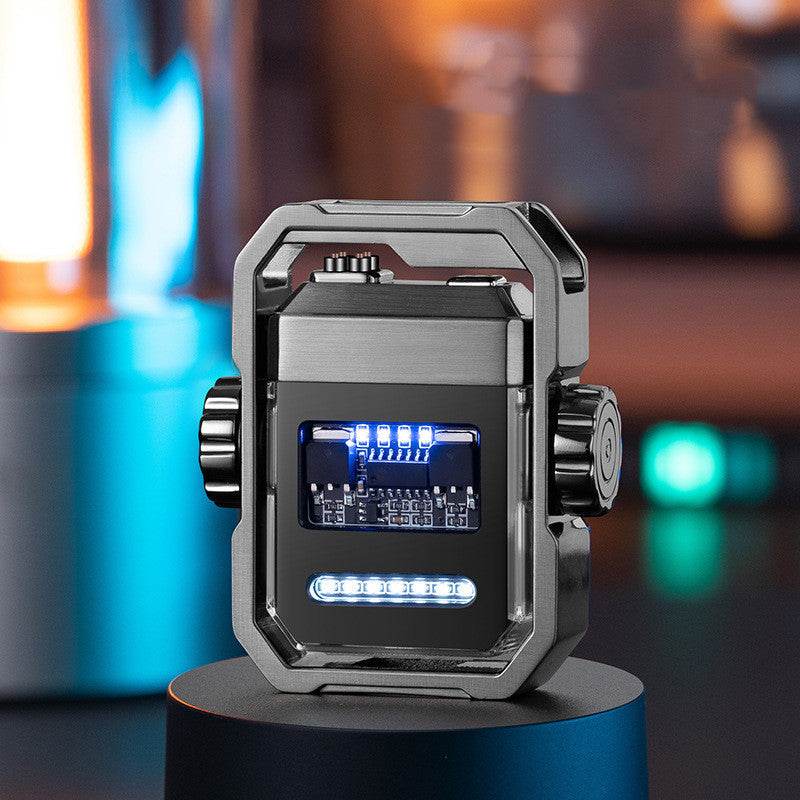 New Pulse Lighter Double Arc Outdoor Windproof Type-C Charging Electric Lighter Mechanical Alloy Rotary Gyroscope Decompression Tool - Here2Save