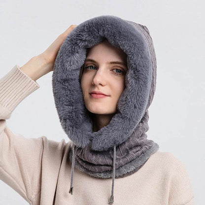 Winter Thick Plush Hat With Scarf Windproof Warm Knit Hats Hooded For Women - Here2Save