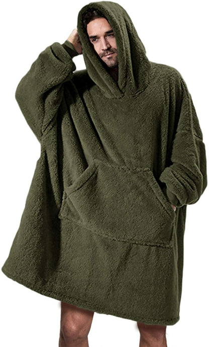 Hoodie Sweatshirt With Big Pocket Tops Sweater Comfortable Loose Double-Sided Fleece Thicker Wearable Blanket - Here2Save