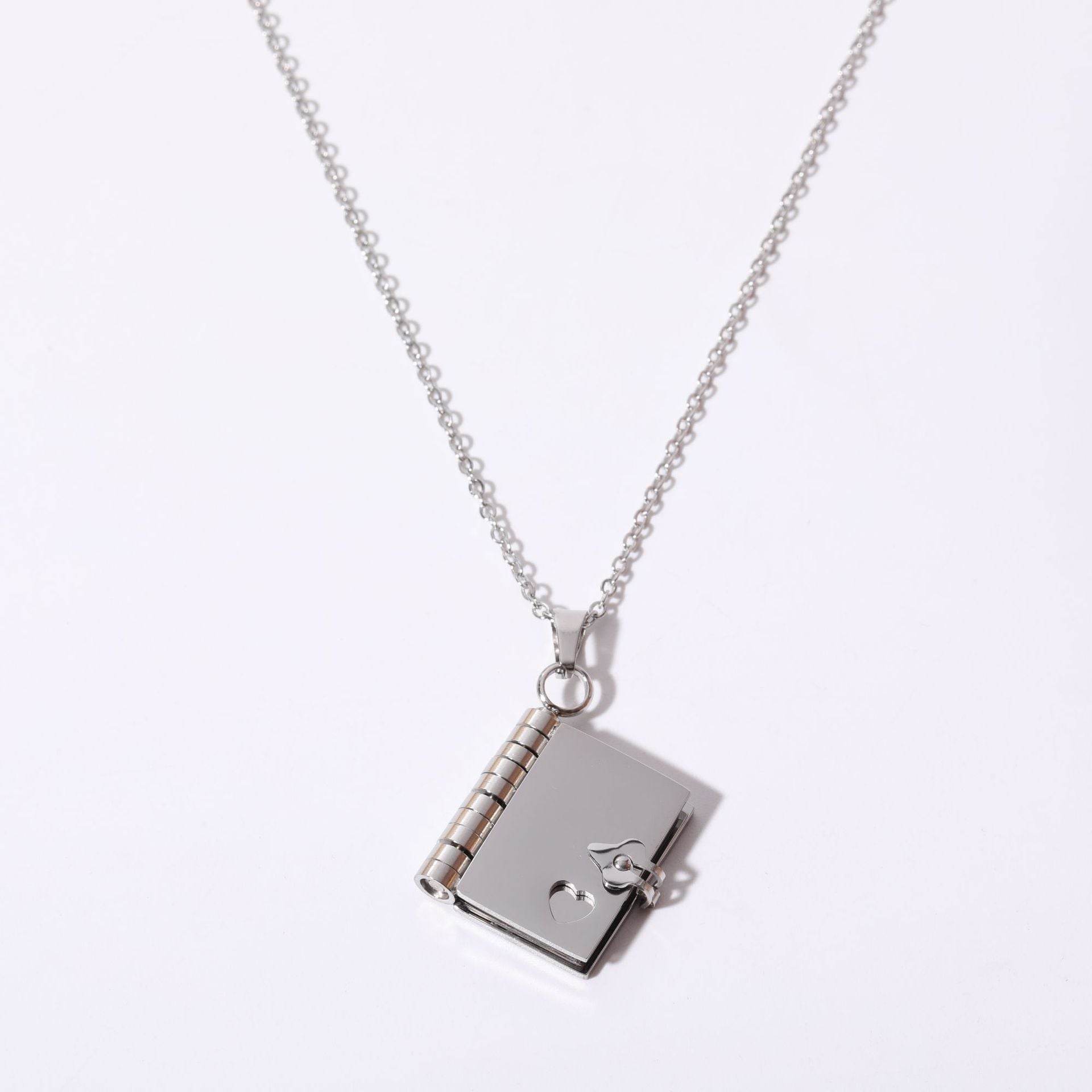 Stainless Steel Couple Love Open And Close Book Necklace - Here2Save