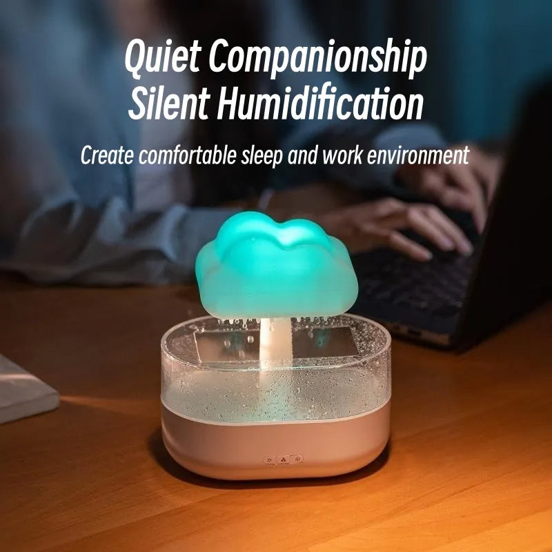 Humidificador de luz nocturna de nube de lluvia con sonido de gota de agua de lluvia y difusor de aceites esenciales con luz Led de 7 colores aromaterapia