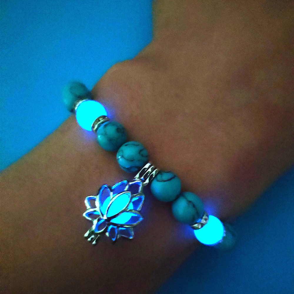 Energy Luminous Lotus Natural Stone Bracelet Yoga Healing Luminous Glow In The Dark Charm Beads Bracelet For Men Women Prayer Buddhism - Here2Save