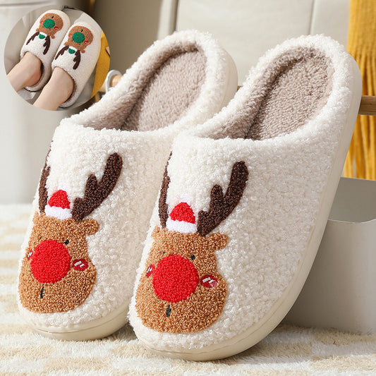 Christmas Shoes Winter Home Slippers Elk Soft Cozy Bedroom Slipper Slip On House Shoes - Here2Save