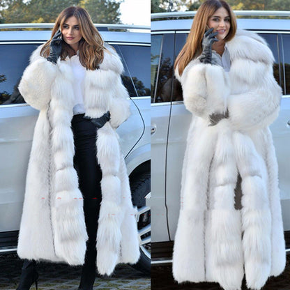 Women's Long Style White Long Fur Coat