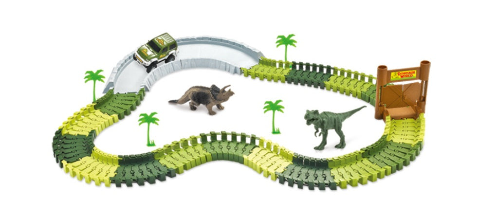 Dinosaur electric track car toy DIY assembly double - layer puzzle toy