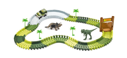 Dinosaur electric track car toy DIY assembly double - layer puzzle toy