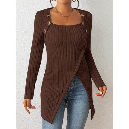 Woman Square-neck Off-shoulder Slit Sweater