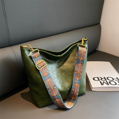 Bolso de cubo Retro con estampado Retro, bandolera ancha con correa para el hombro, bolso de compras diario de Color sólido