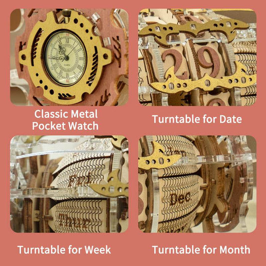 Robotime ROKR Time Engine Calendar 3d Wooden Puzzle Model Toys for Children Kids LC801 - Here2Save