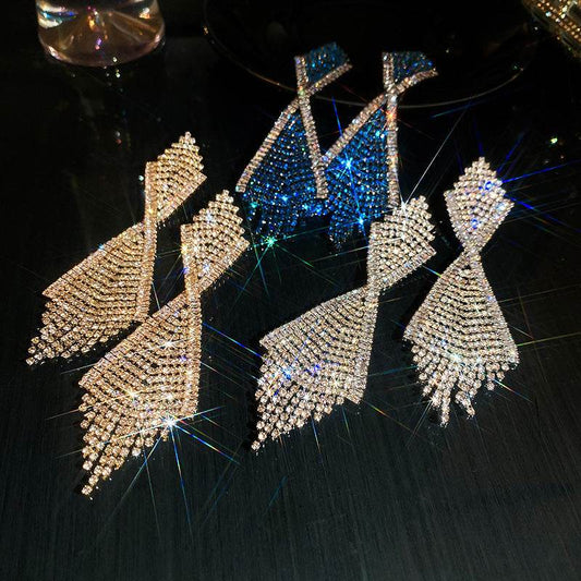 Rhinestone Inlaid Claw Chain Tassel Long Earrings - Here2Save