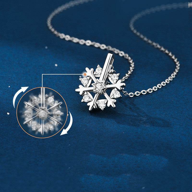 Rotatable 925 Silver Snowflake Necklace Women Luxury Niche Design Shiny Rhinestone Jewelry Autumn And Winter Birthday Gift For Friends - Here2Save