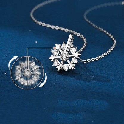 Rotatable 925 Silver Snowflake Necklace Women Luxury Niche Design Shiny Rhinestone Jewelry Autumn And Winter Birthday Gift For Friends - Here2Save