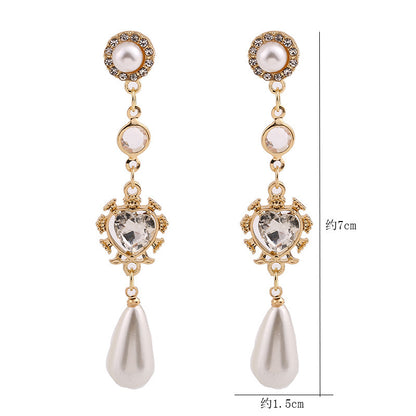 Pearl Earrings Love Rhinestones Long Earrings Women