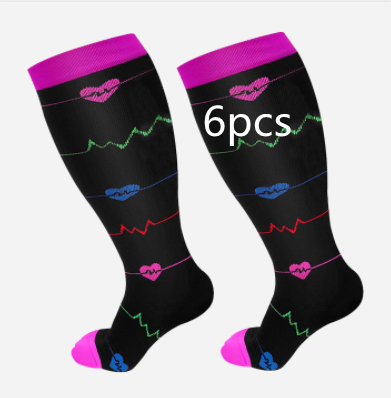 Plus Size Compression Socks Men's And Women's Pressure Socks High Elasticity Fat Socks Sports Fitness Printing Running Socks - Here2Save