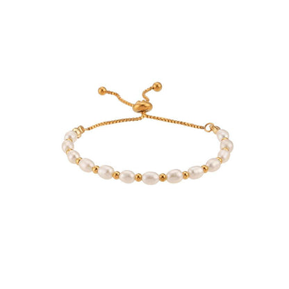 Stainless Steel Plated 18k Freshwater Pearl Spacer Beads Drawstring Bracelet - Here2Save