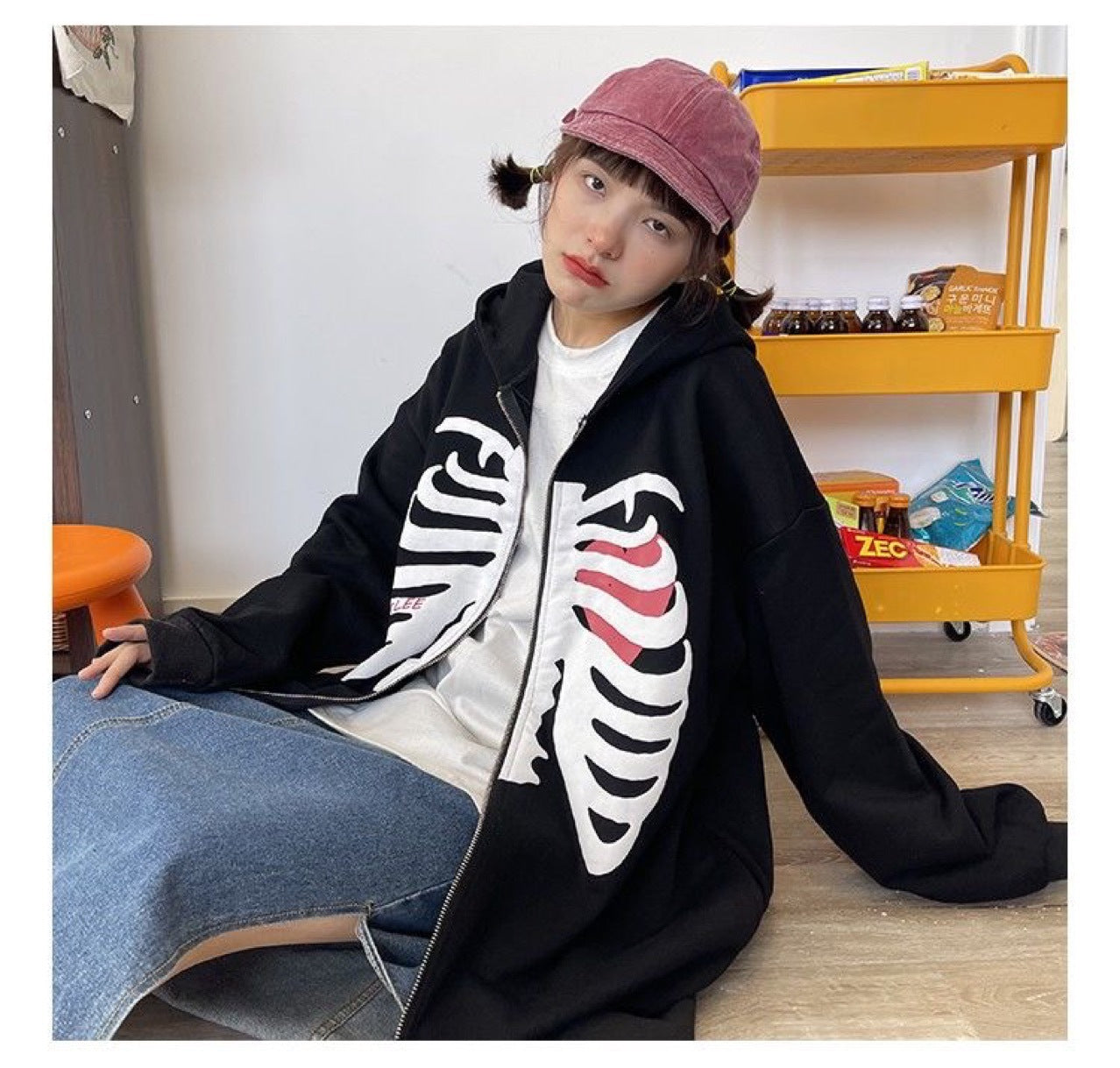 Women's Hooded Sweater Loose Bf Tide Brand Skull Love Cardigan Jacket Tide