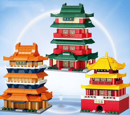 Ancient Style Street View Traditional Architecture Tower Model Building Blocks Toys