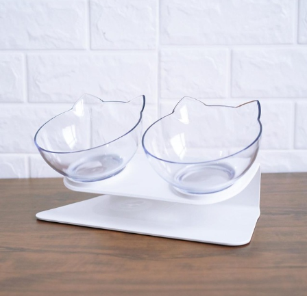 New Inclined Food Cat Ear Oblique Mouth Transparent Single Pet Bowl - Here2Save