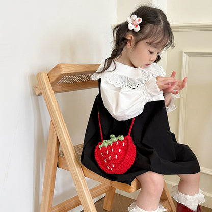 Bolso cruzado de fresa lindo de lana infantil hecho a mano