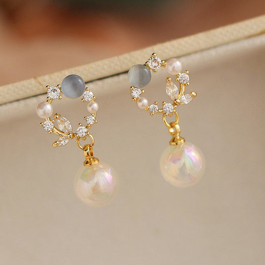 High-Grade Blue Opal Fairy Fish Ji Pearl Stud Earrings