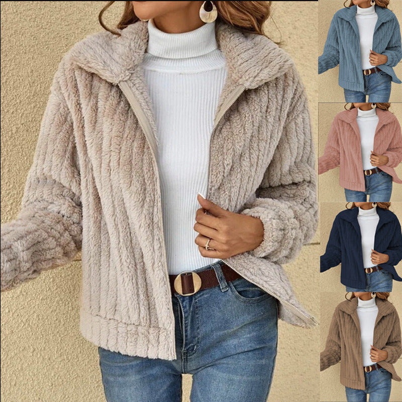 Women's Fleece Lapel Cropped Jacket