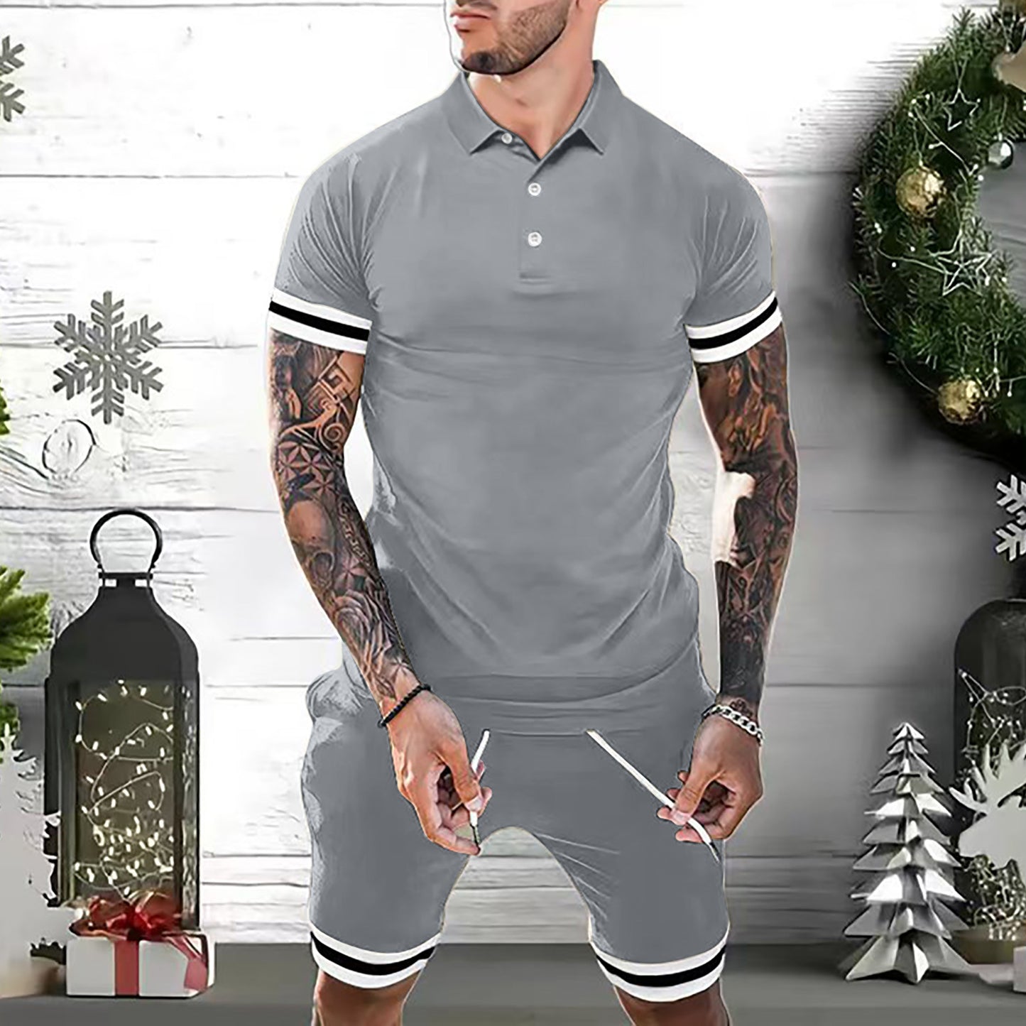 Mens Short Sets 2 Piece Outfits Polo Shirt Fashion Summer Tracksuits Casual Set Short Sleeve And Shorts Set For Men - Here2Save