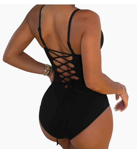 Summer Bikini Backless String Large Size Sexy Solid Color Triangle One-piece Swimsuit Womens Clothing - Here2Save