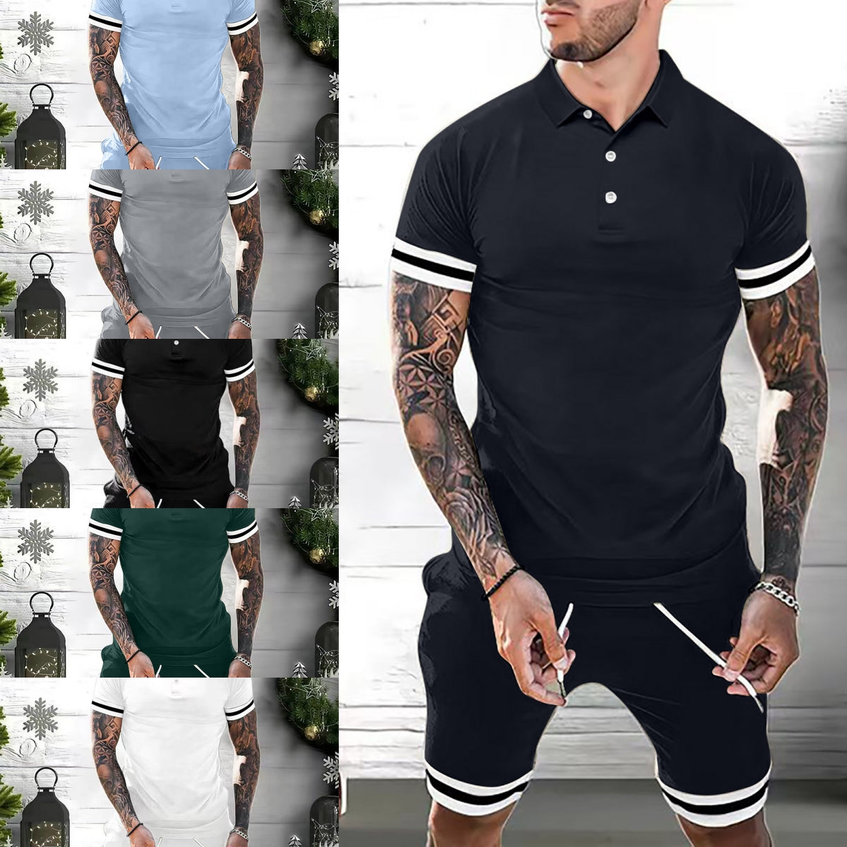 Mens Short Sets 2 Piece Outfits Polo Shirt Fashion Summer Tracksuits Casual Set Short Sleeve And Shorts Set For Men - Here2Save