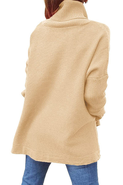 Suéter de cuello alto de longitud media manga de murciélago dobladillo con abertura túnica suéteres Tops de invierno ropa de mujer