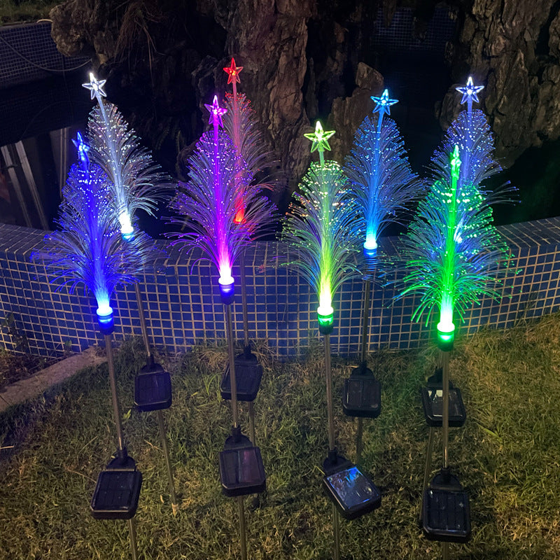 Luz solar de Navidad con pentagrama de fibra óptica para exteriores