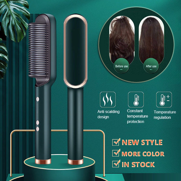 New 2 In 1 Hair Straightener Hot Comb Negative Ion Curling Tong Dual-purpose Electric Hair Brush - Here2Save