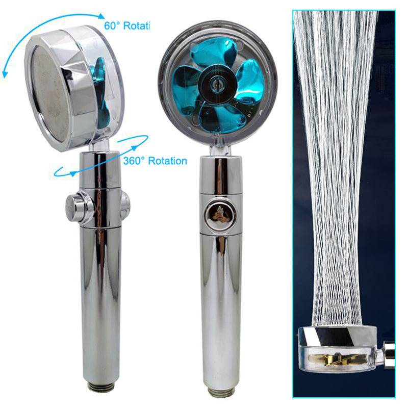 Propeller Driven Shower Head With Stop Button And Cotton Filter Turbocharged High Pressure Handheld Shower Nozzle - Here2Save