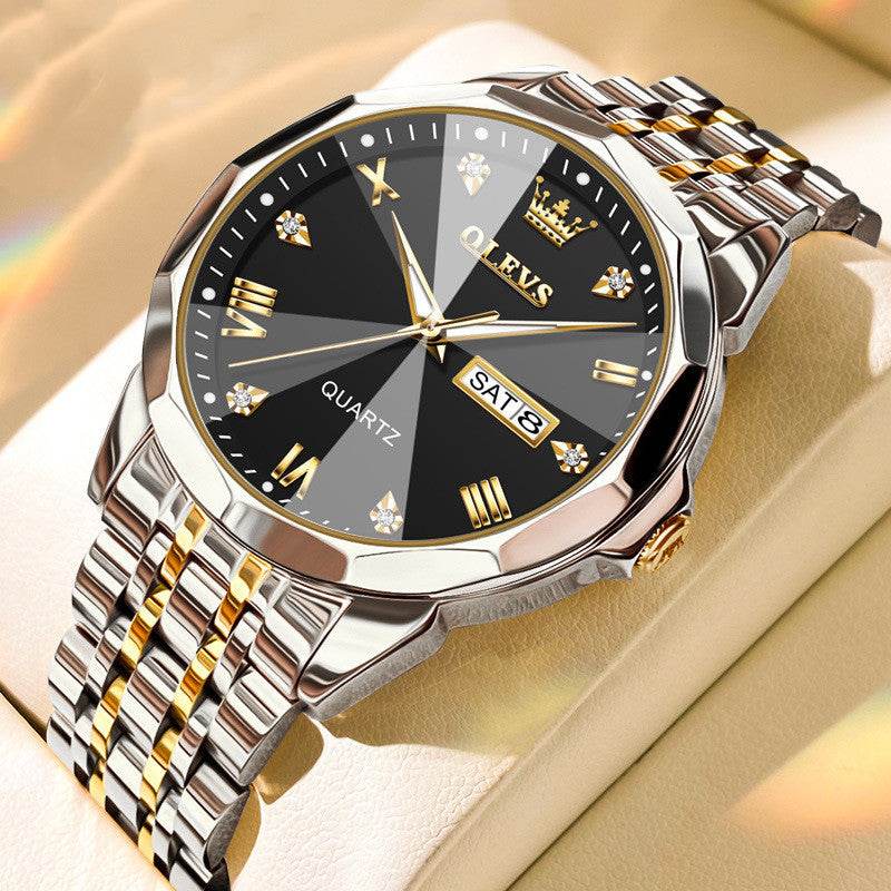 Roman Scale Double Calendar Quartz Watch Waterproof - Here2Save