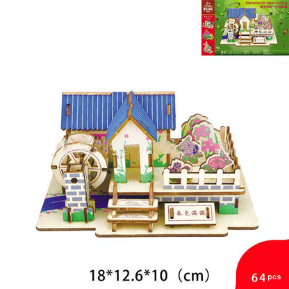 Wooden 3D house puzzle