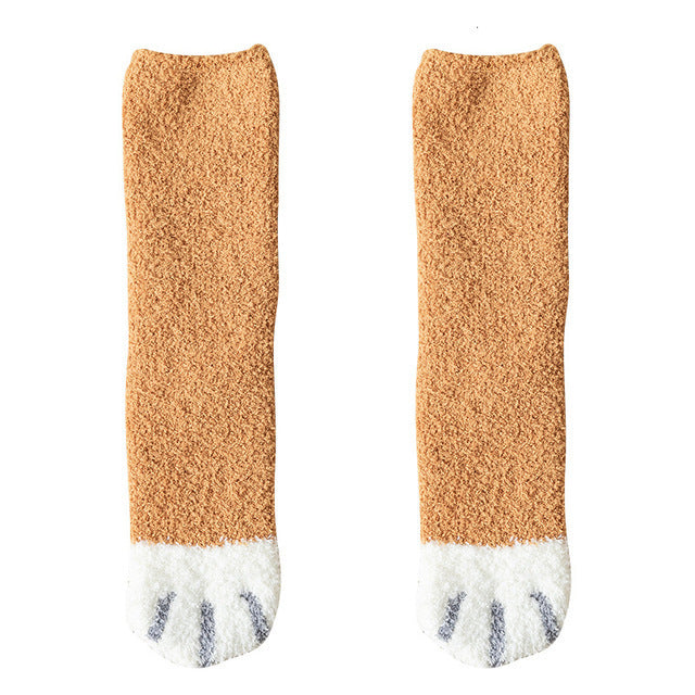 Women's Coral Fleece Cat Paw Pattern Kawaii Thick Warm Socks