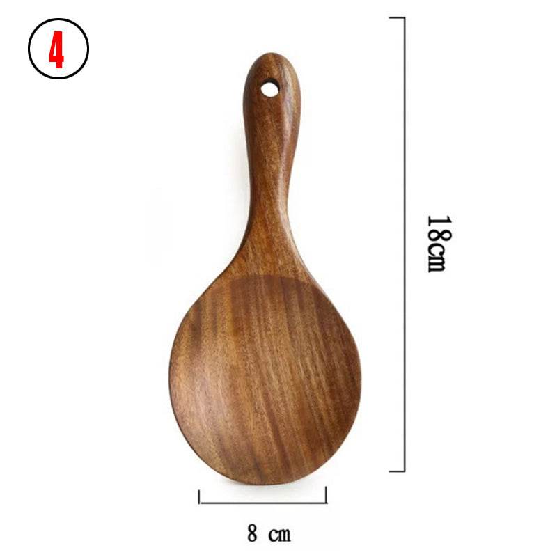 Thailand Teak Natural Wood Tableware Spoon Ladle Turner Long Rice Colander Soup Skimmer Cooking Spoons Scoop Kitchen Tool Set - Here2Save