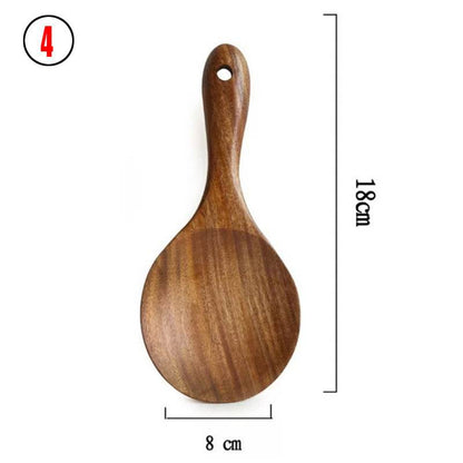 Thailand Teak Natural Wood Tableware Spoon Ladle Turner Long Rice Colander Soup Skimmer Cooking Spoons Scoop Kitchen Tool Set - Here2Save
