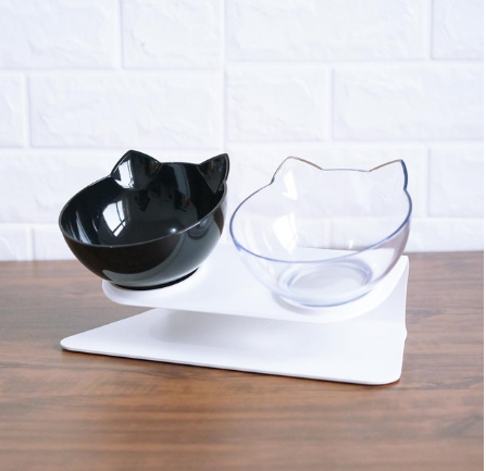 New Inclined Food Cat Ear Oblique Mouth Transparent Single Pet Bowl - Here2Save