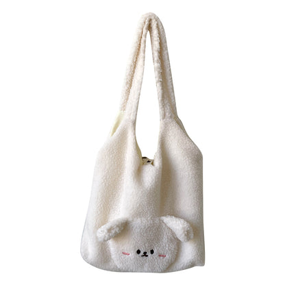 Bolso personalizado para mujer, bolso de hombro de lana de cordero con oso de dibujos animados en 3D, bolsas de compras diarias de alta capacidad para invierno, bolsos de estilo universitario para niñas