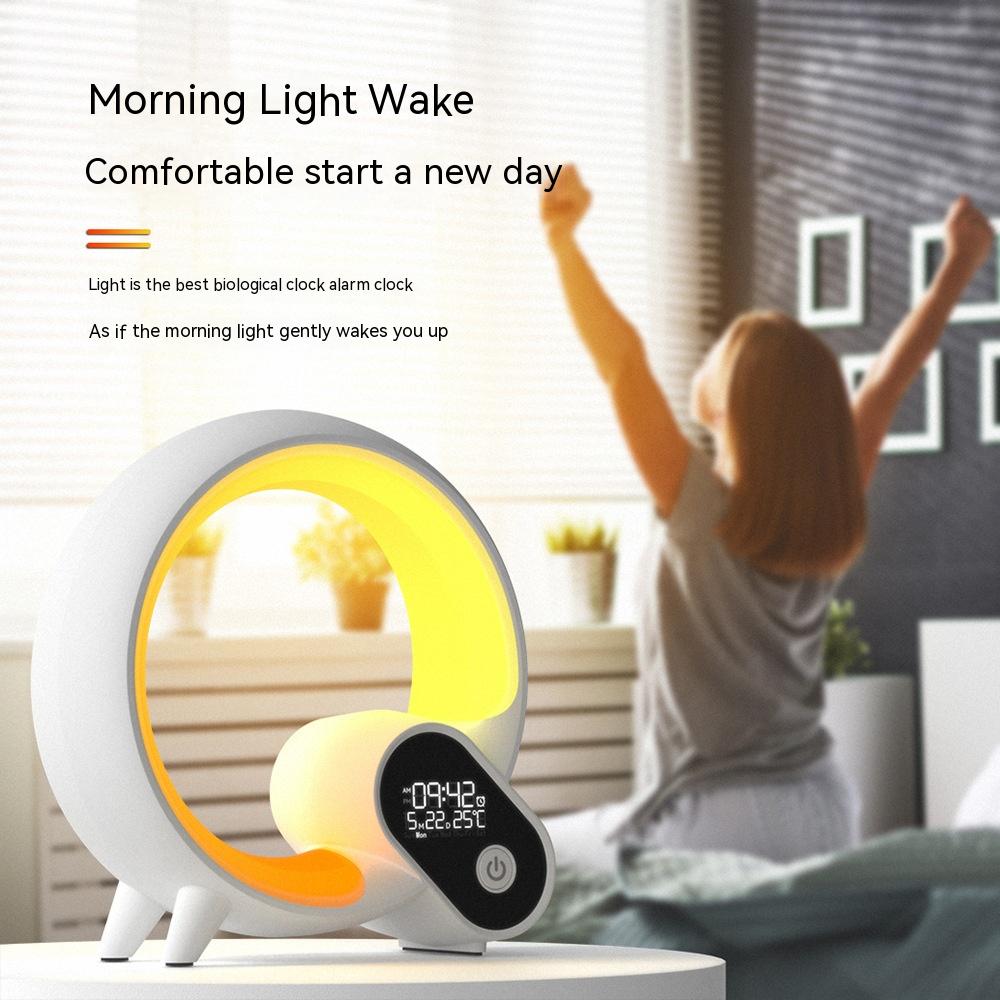 Creative Q Light Analog Sunrise Digital Display Alarm Clock Bluetooth Audio Intelligent Wake-up Q Colorful Atmosphere Light - Here2Save