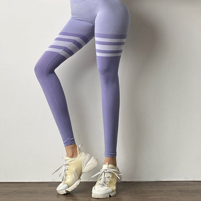 Legging corriente del entrenamiento de los pantalones de la yoga del gimnasio del control de la barriga de talle alto de las polainas de la aptitud del diseño de la raya