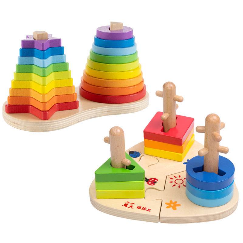 Rainbow Tower Jenga Ring Building Block Toy - Here2Save