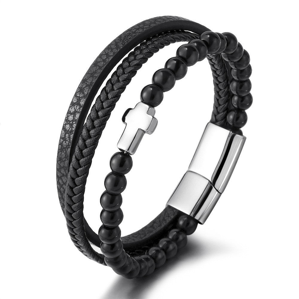 Cross Multi-layer Stainless Steel Men's Bracelet