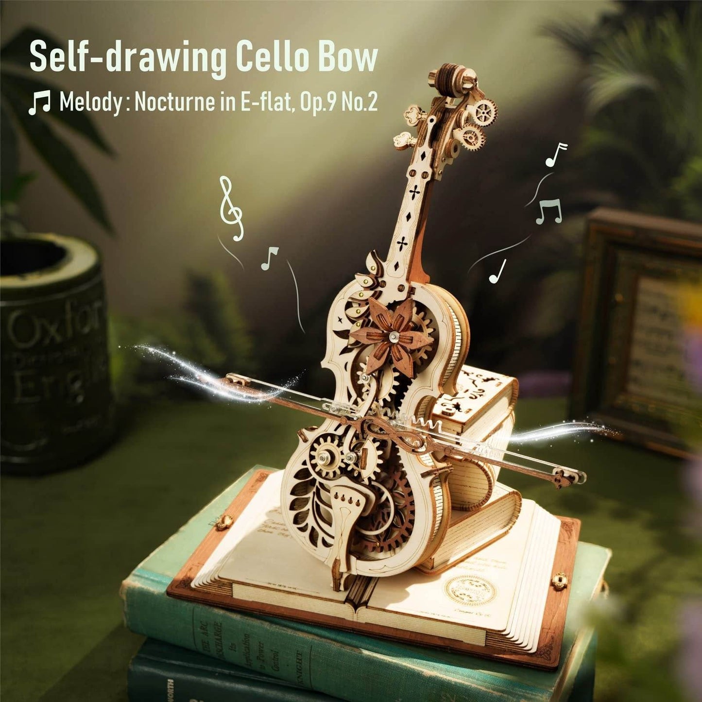 Robotime ROKR Magic Cello Mechanical Music Box Moveable Stem Funny Creative Toys For Child Girls 3D Wooden Puzzle AMK63 - Here2Save
